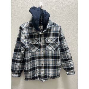 Legendary Whitetails Blue Plaid Quilt Lined Hooded Flannel Shirt Mens Small